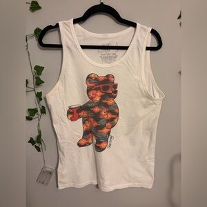 Men’s Riot Society Drinking Bear White Tank Top Size S